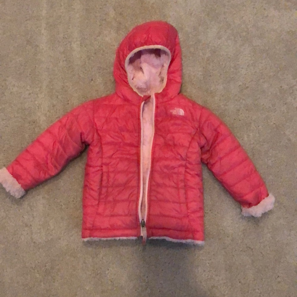 Girls Pink reversible North Face coat, size 4T